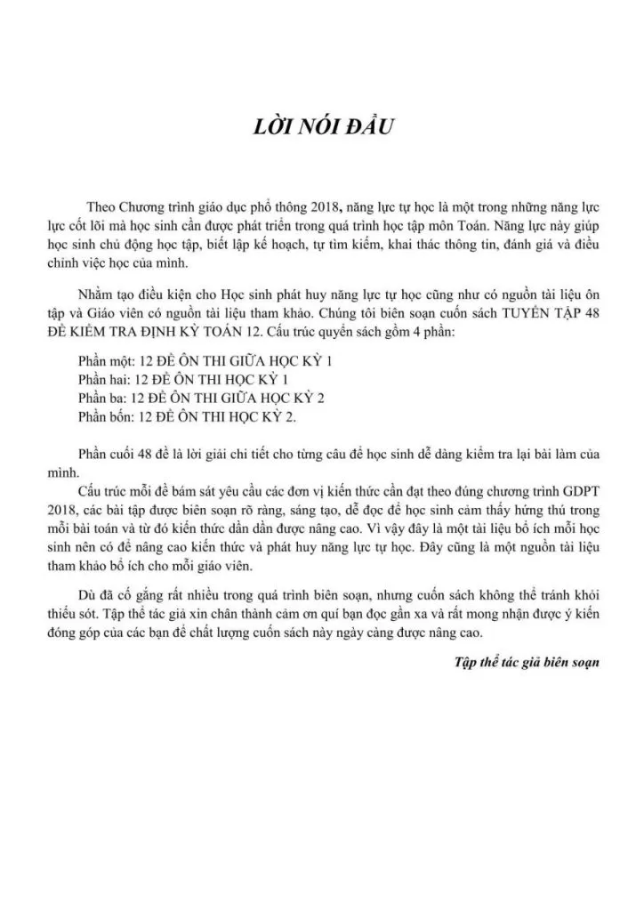 TUYỂN TẬP 48 ĐỀ KIỂM TRA ĐỊNH KỲ TOÁN LỚP 12 (Các đề thi cập nhật mới, sáng tạo và bám sát chương trình; Lời giải chi tiết, lối viết dễ hiểu, dễ đọc…)